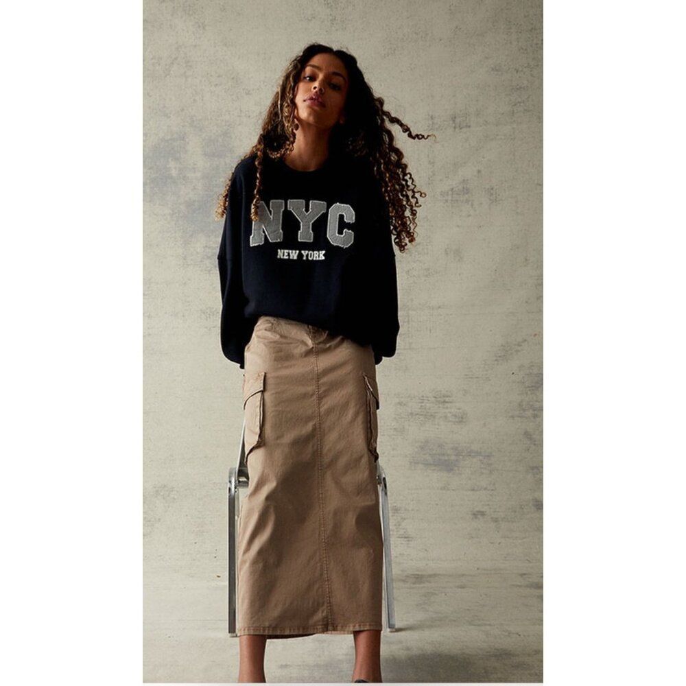 Pacsun Women Mocha Stretch High Waist Cargo Midi Skirt Size 24